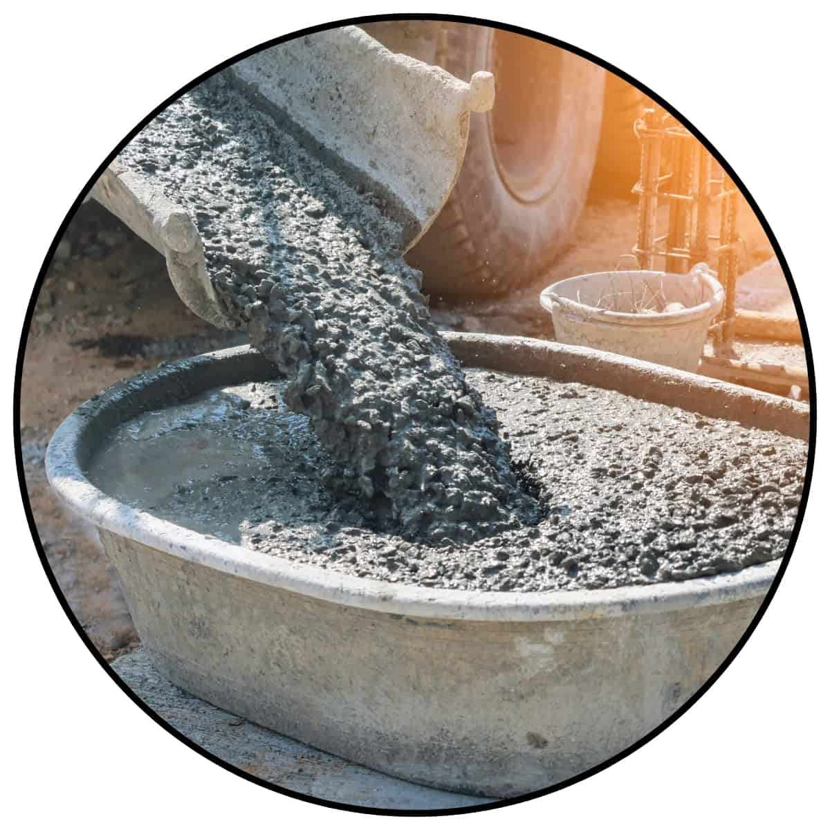 Image of concrete within a circle frame for a post about concrete jokes and concrete puns.