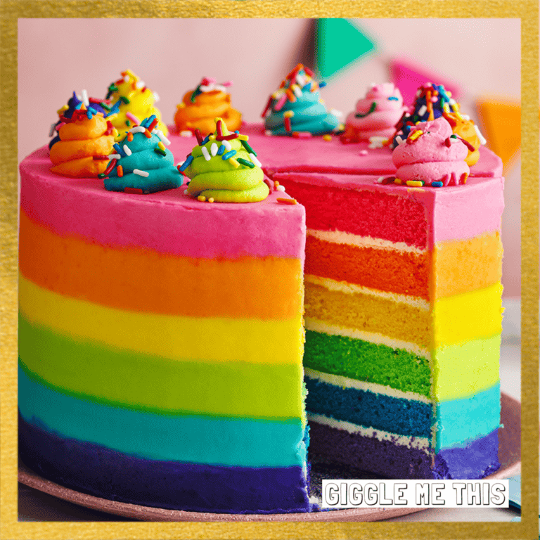 a rainbow layer cake with funfetti on top