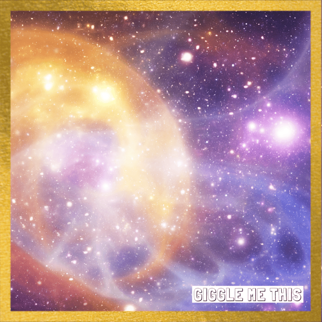 stars and a planet in space with a golden boarder and gigglemethis logo in bottom right